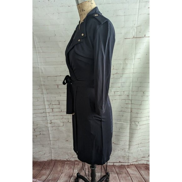 Ann Taylor Womens Dress Size 0 XS Trench Military Inspired Faux Wrap Black Navy - Picture 7 of 13
